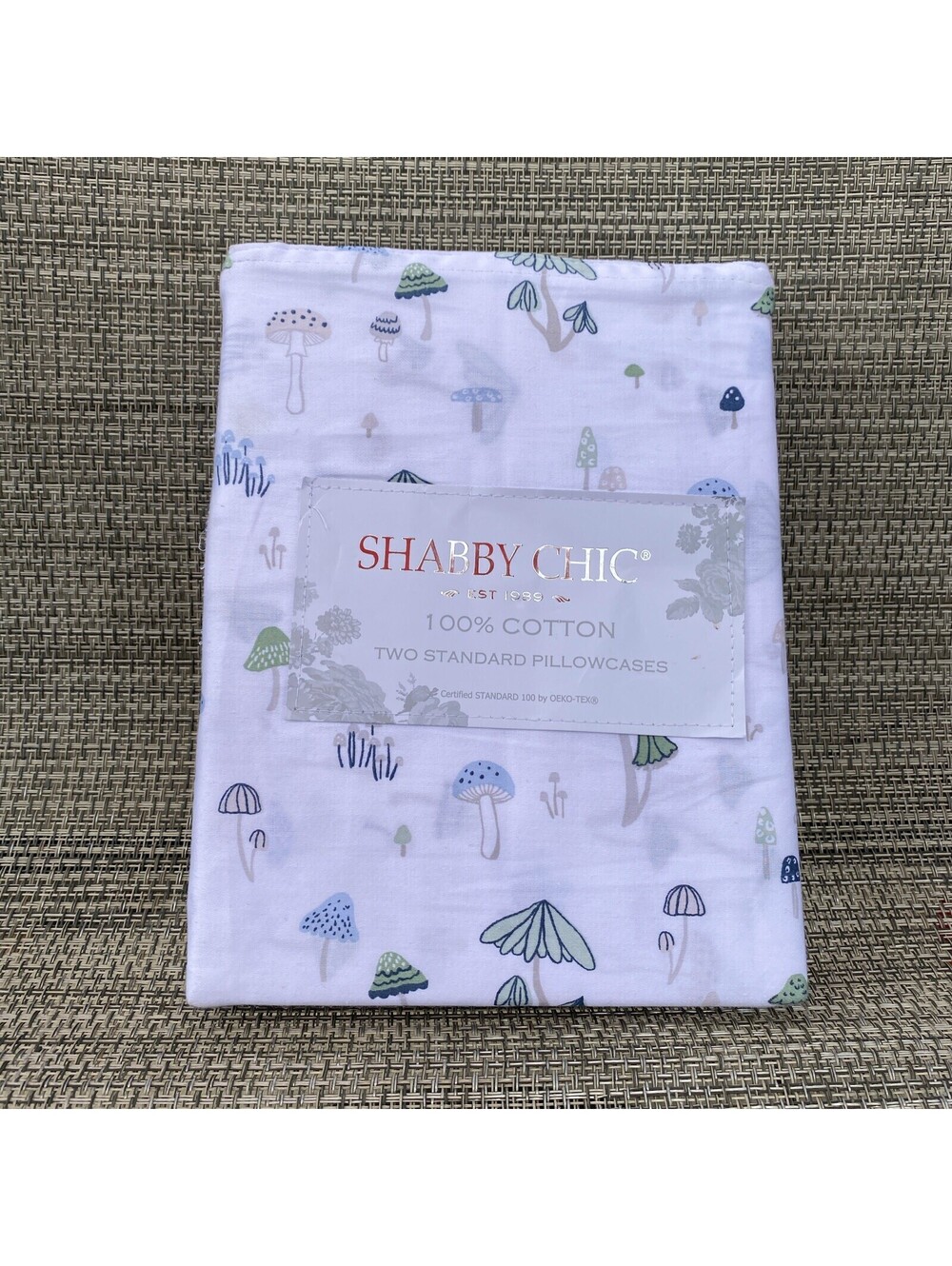 Shabby Chic Forest Mushrooms Botanical Cotton STANDARD Pillowcase Set 2pc